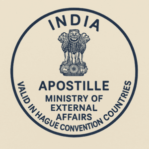 Apostille stamp by MEA India, used for certificate authentication under Hague Convention. Trusted for apostille services in Bangalore