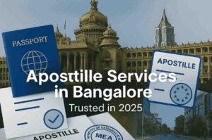 Bangalore landmarks with apostille and passport visuals